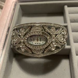 Silver rhinestone watch bangle style